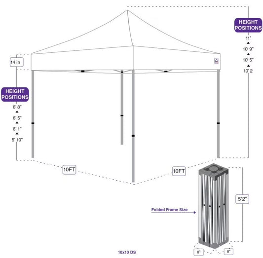 10X10 Pop up Canopy Tent, Sidewalls, Straight Leg Shelter, Steel Frame, Roller Bag, White