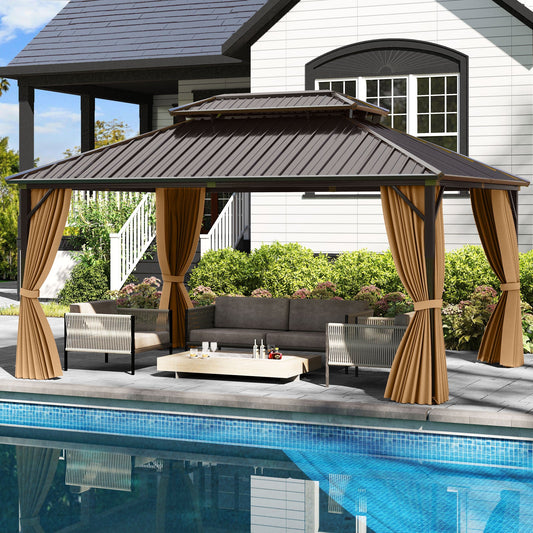 Aluminum Hardtop Pavilion, 16 × 12 ft, Coffee