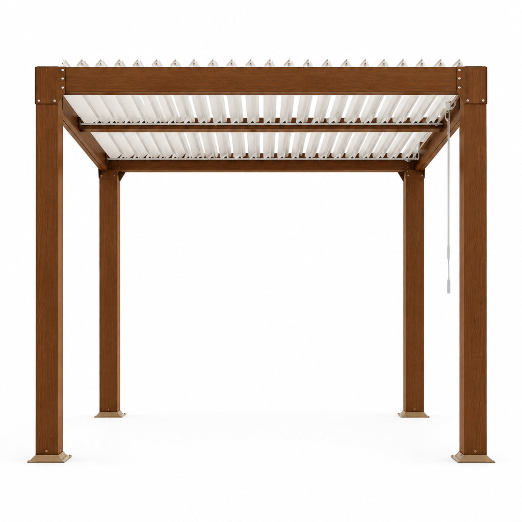 Louvered Pergola 10 Ft X10', Outdoor Pergola with Adjustable Louvered Roof, Reinforced Aluminum Frame, Integrated Drainage System, Hardtop Gazebo for Patio, Deck, Wood Grain