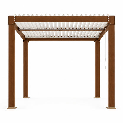 Louvered Pergola 10 Ft X10', Outdoor Pergola with Adjustable Louvered Roof, Reinforced Aluminum Frame, Integrated Drainage System, Hardtop Gazebo for Patio, Deck, Wood Grain