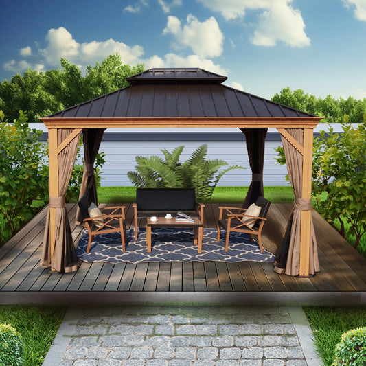 Gazebo 12-Ft X 20-Ft Hardtop Roof Aluminum Gazebo (Screen Included)