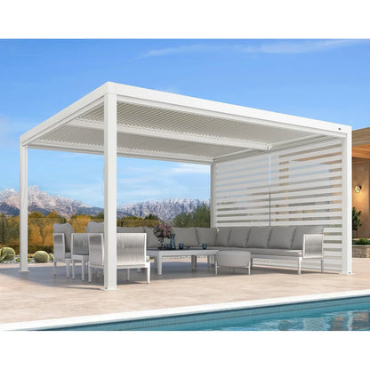 Louvered Pergola Modern White Pergola with Adjustable Roof for Deck Backyard Garden