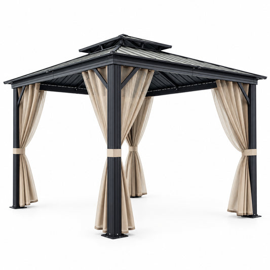 Double-Roof Hardtop Gazebo, 12 × 12 ft, Khaki
