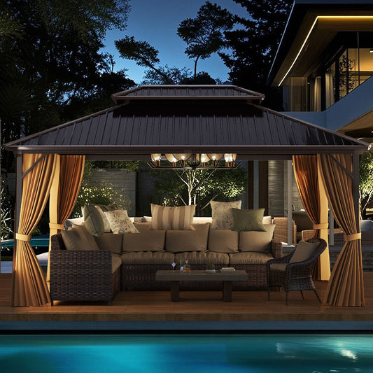 Aluminum Hardtop Pavilion, 16 × 12 ft, Coffee